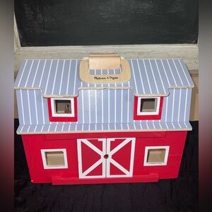 Melissa & Doug Fold & Go Wooden Red Barn Playset w/ Farm Animals Portable Toy